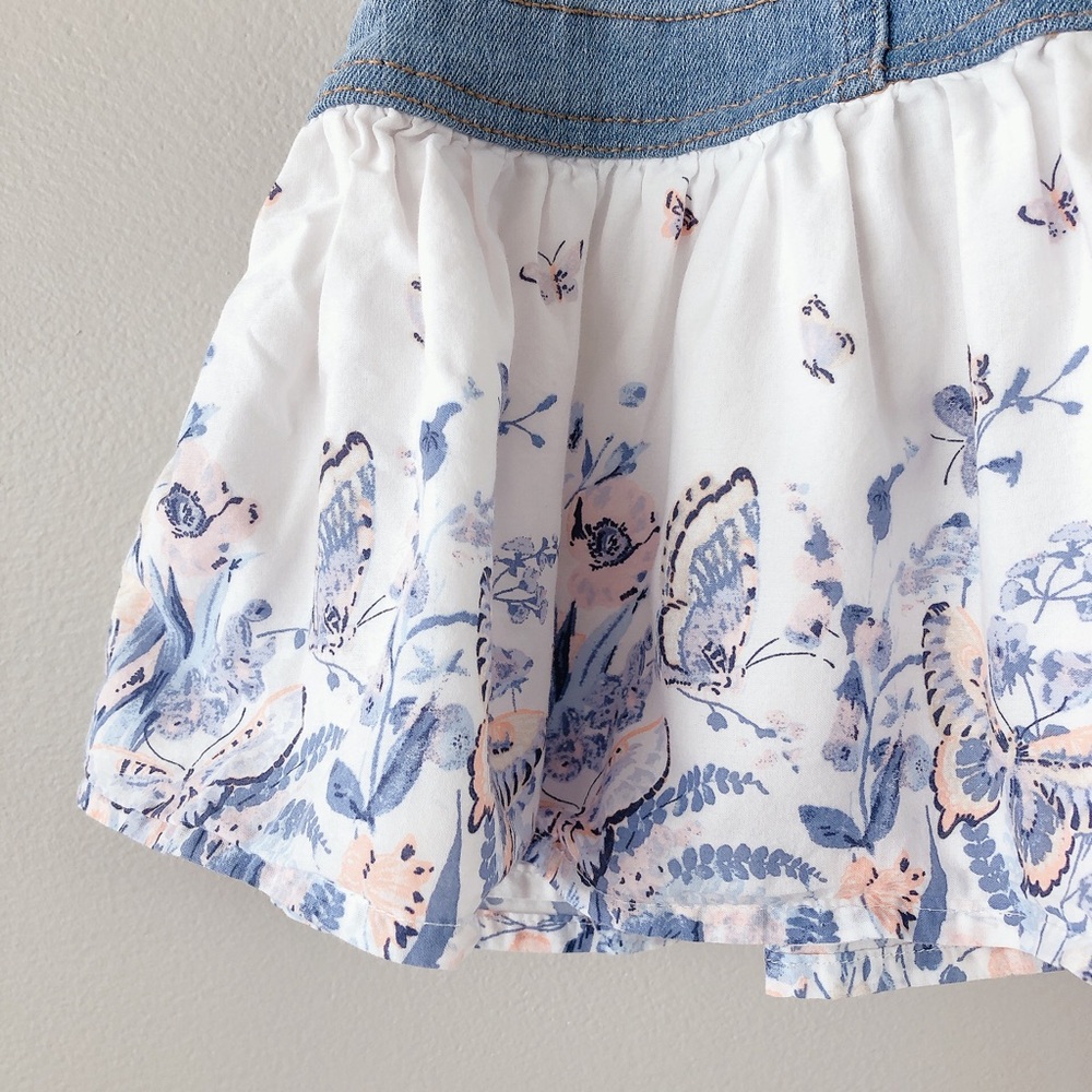 ❗️OshKosh B'gosh Blue Denim and White Floral Skirtall - Picture 11 of 13